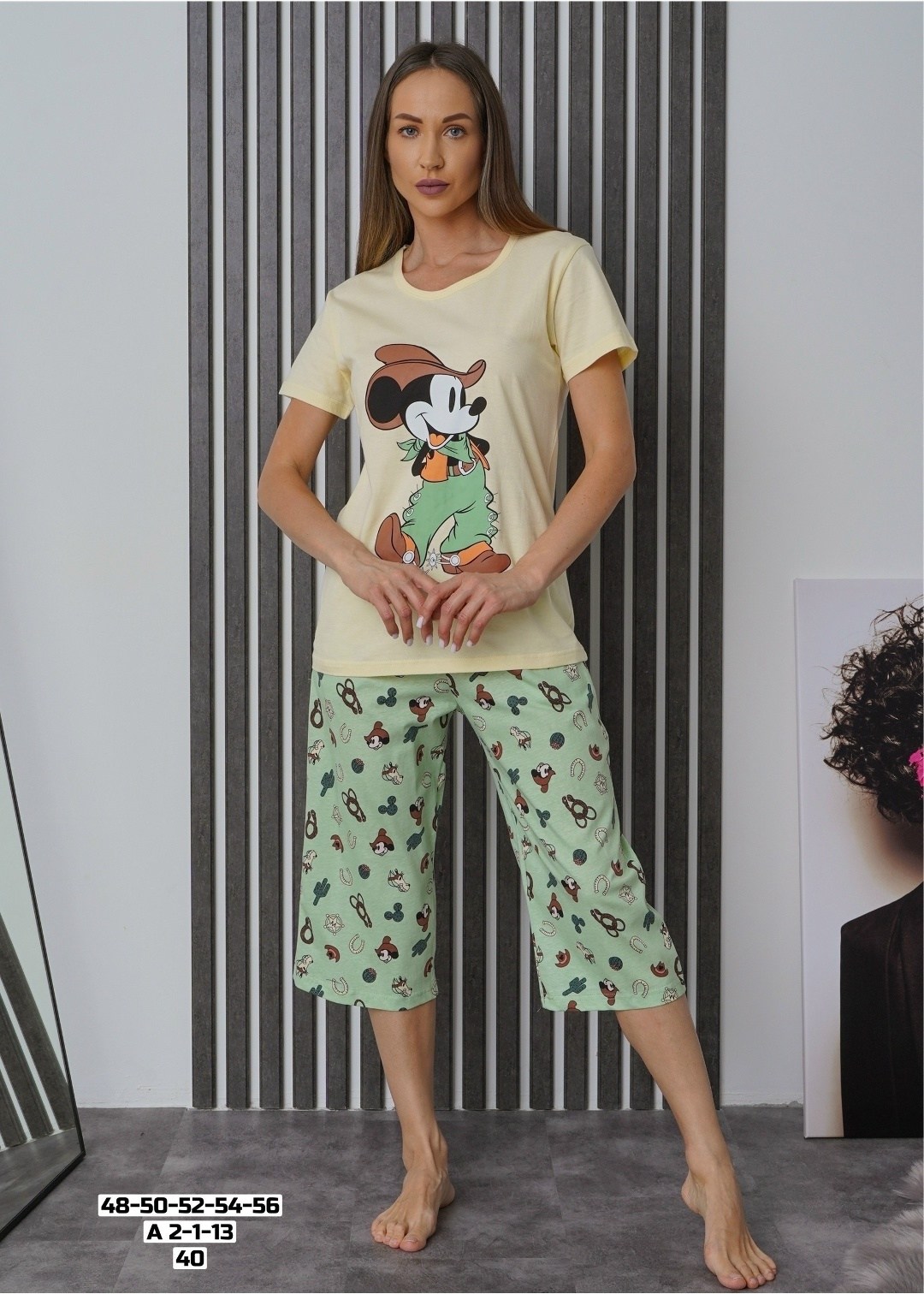 пижама женская,пижама женская микки белый/зеленый 56 ru,пижама,пижама женская микки разноцветная 50 ru,домашняя одежда пижама