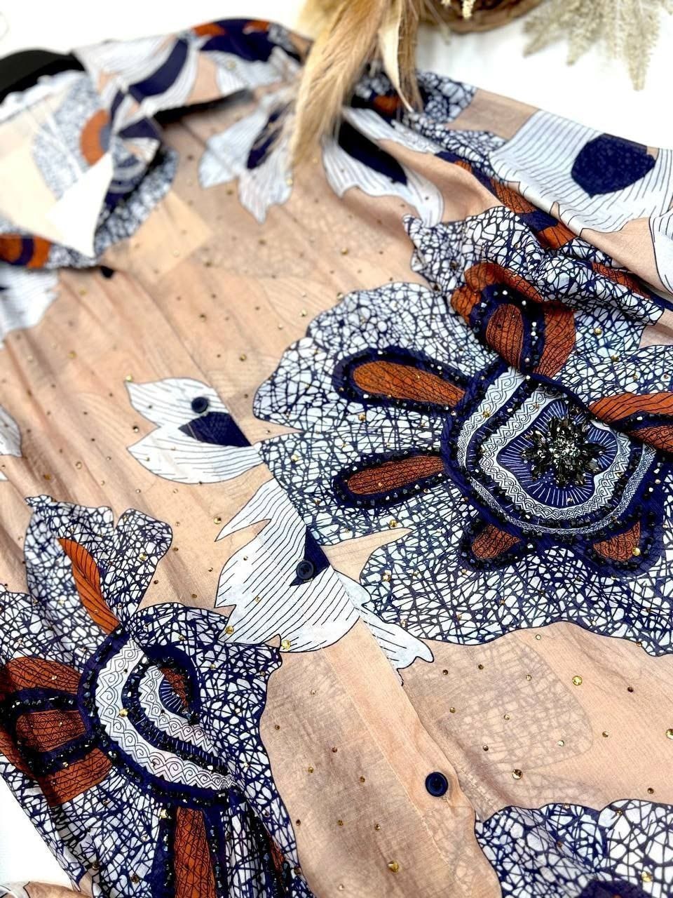 рубашка с принтом "облака" 120% lino,женская рубашка,рубашка шифоновая,рубашка женская голубая,женская блузка