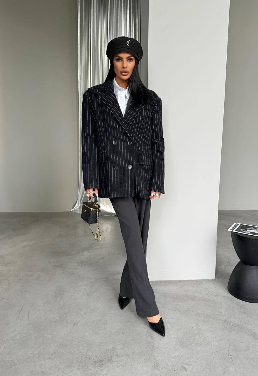 пальто пиджак оверсайз в полоску much love,пальто пиджак оверсайз в полоску much love цвет графит черный,жакет,костюм брючный,пиджак