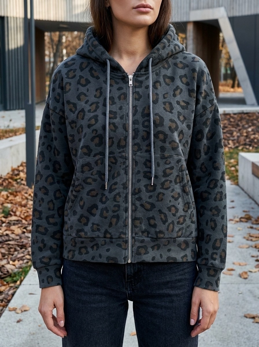 the zip hoodie in grey leopard,cheetah print zip up hoodie,толстовка,женское толстовка,толстовка на молнии