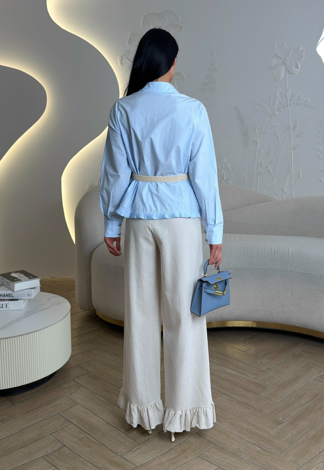 костюм брючный с блузой лен emberens 232766086,костюм брючный с блузой лен emberens голубой,костюм брючный с блузоном,костюм брючный,брючный льняной костюм