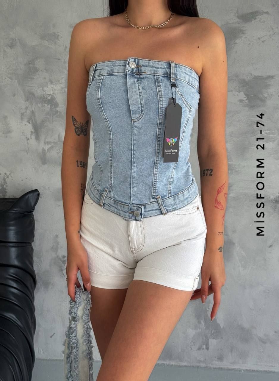 джинсовый топ,топ корсет джинсовый,джинсовый корсет,топ корсет джинсовый adele & gio,женский джинсовый топ