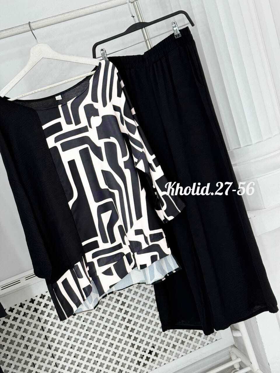 женский костюм двойка,черный демисезонный костюм oversize с блузой и широкими брюками vittoria queen 20323,брючный комплект,комплект брючный vittoria queen,брючный костюм