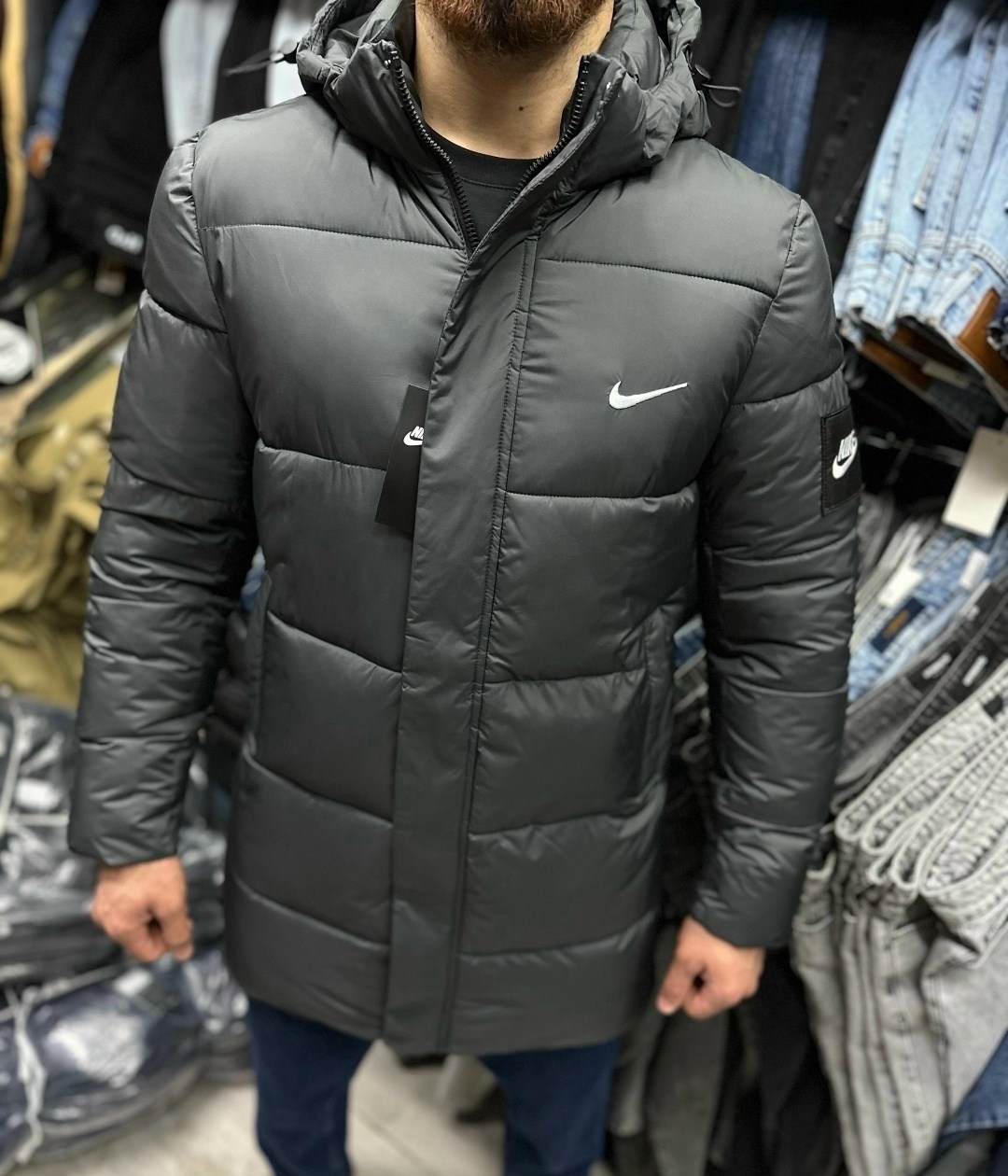 зимняя куртка мужская,зимние куртки nike,мужская куртка nike 8504 черная,мужские длинные пуховики зимние куртки,куртка зимняя удлиненная мужская