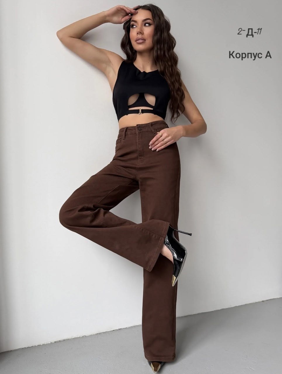 джинсы женский look of young коричневый палаццо,женские коричневые джинсы,коричневые джинсы,коричневые широкие джинсы,джинсы женский