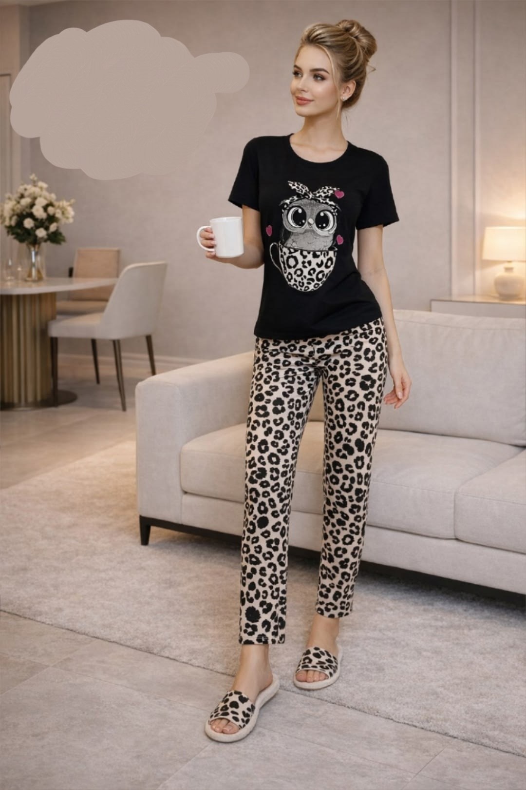 женская пижама,пижама женская домашняя,стильная пижама,пижама трикотажная с брюками,пижама черный
