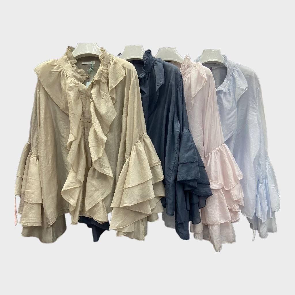 блузка с оборками,женская рубашка с рюшами,женская асимметричная рубашка с длинным рукавом с воланами,рубашка с оборками,свободная блузка