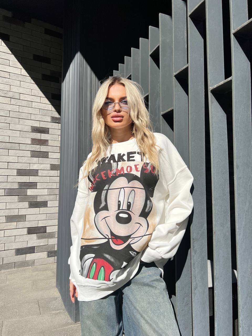 кофта варенка оверсайз с принтом микки маусом,повседневный свитшот,женская кофта,свитшот женский,кофта с микимаусом