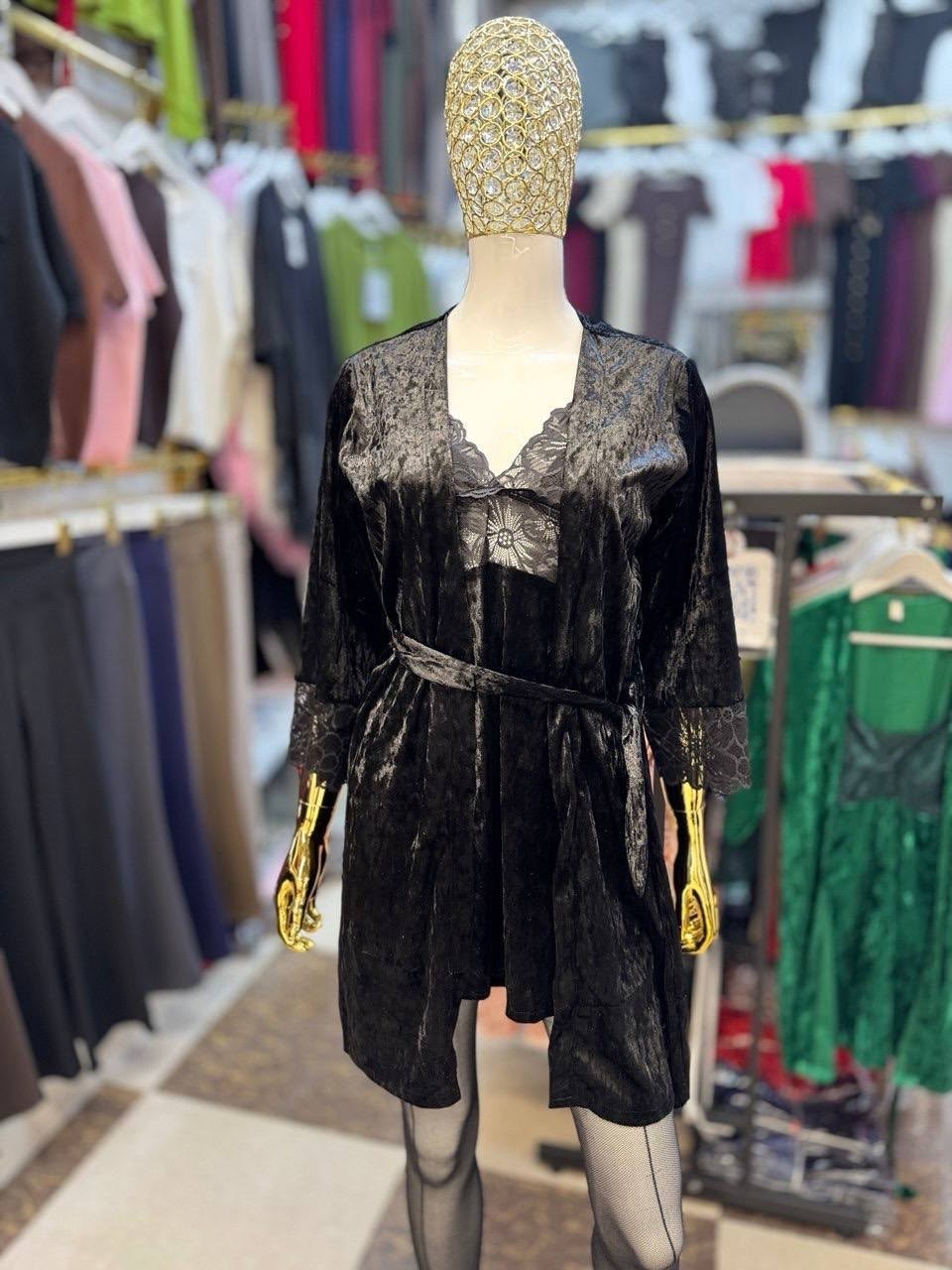 халат с кружевом,велюровый халат с кружевом,халат велюровый,пеньюар женский бархатный,женский велюровый халат