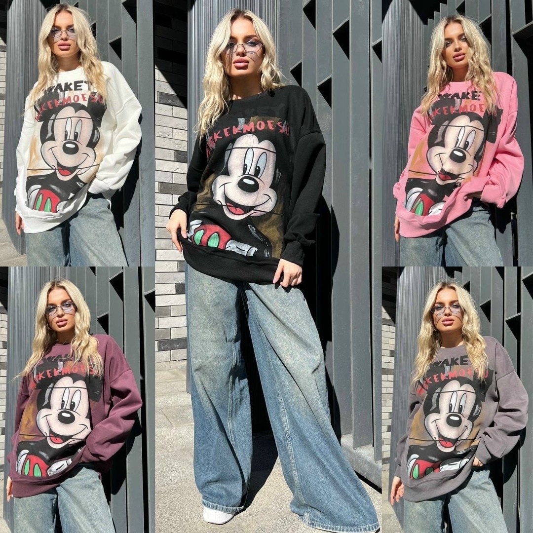 кофта варенка оверсайз с принтом микки маусом,повседневный свитшот,женская кофта,свитшот женский,кофта с микимаусом