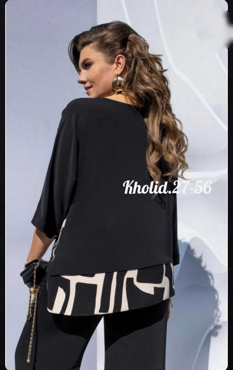 женский костюм двойка,черный демисезонный костюм oversize с блузой и широкими брюками vittoria queen 20323,брючный комплект,комплект брючный vittoria queen,брючный костюм