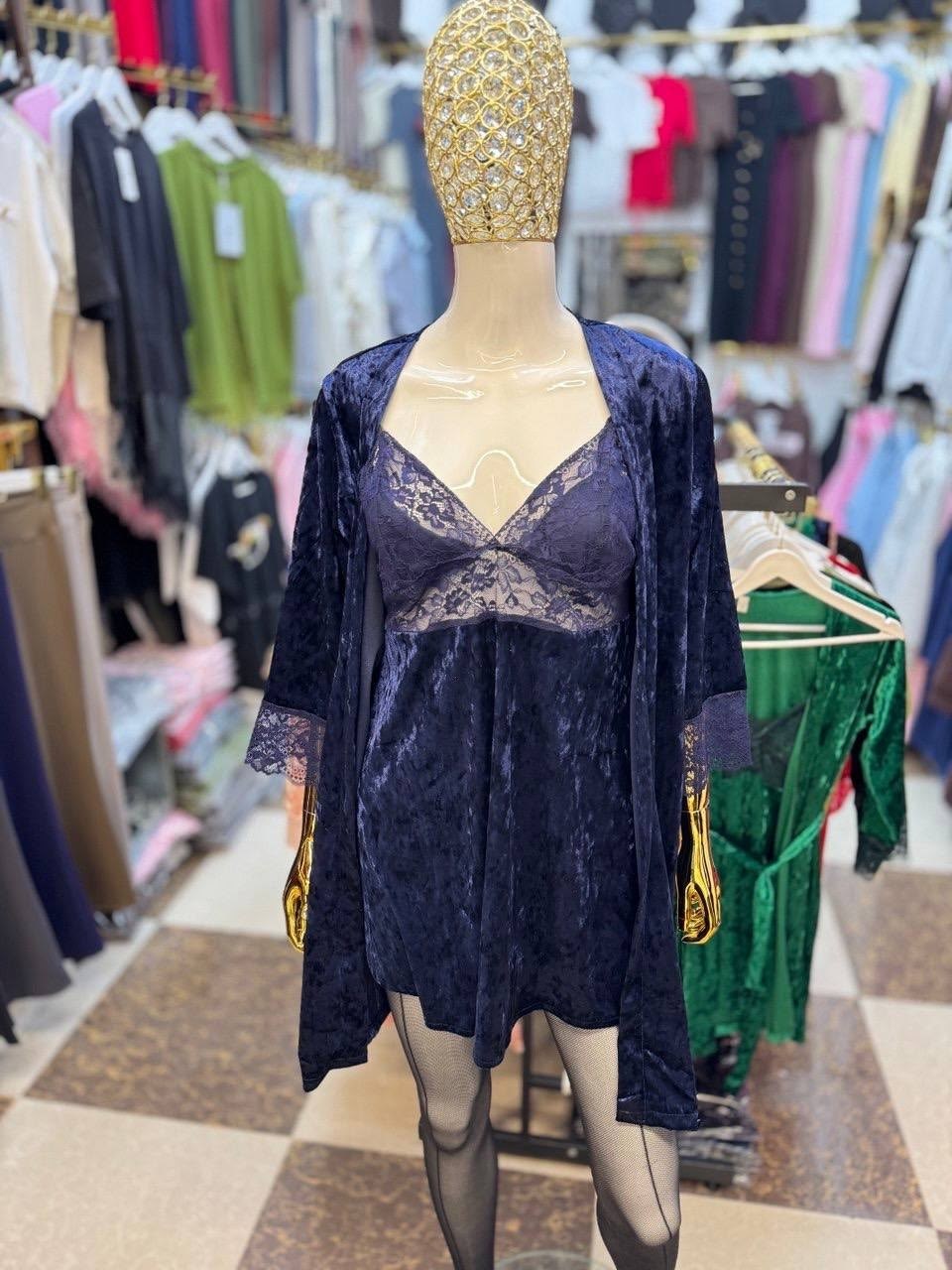 халат с кружевом,велюровый халат с кружевом,халат велюровый,пеньюар женский бархатный,женский велюровый халат