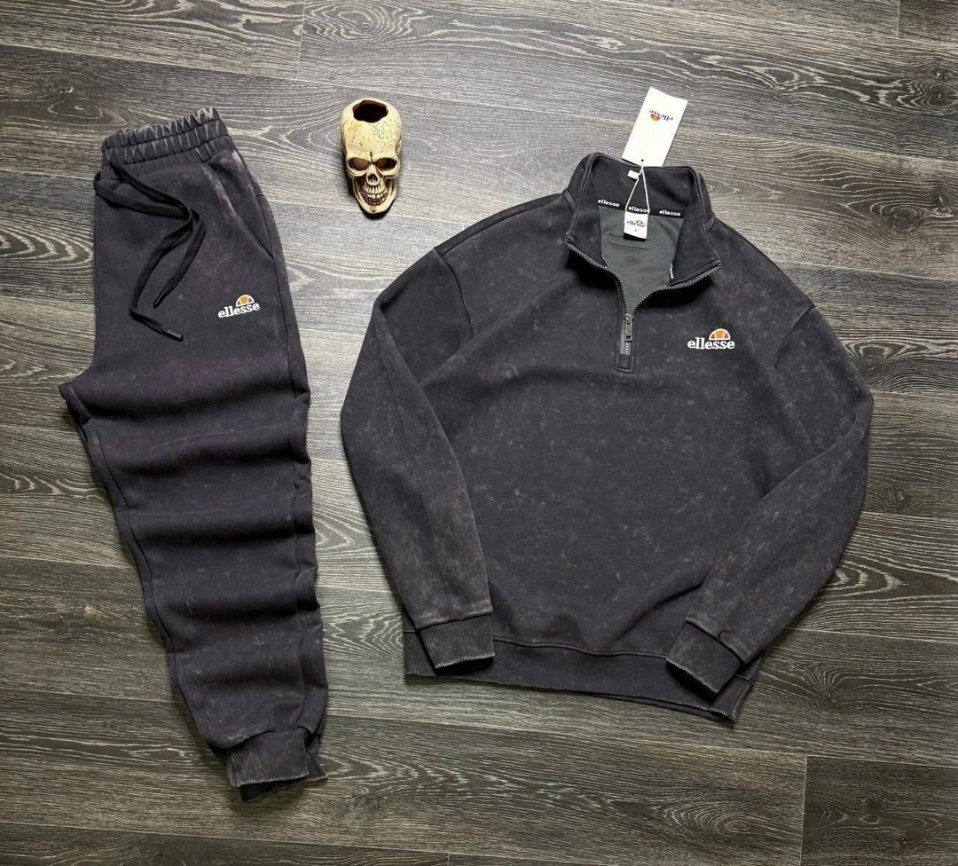 мужские спортивные костюмы,мужской спортивный костюм ellesse,костюм ellesse,мужской спортивный костюм ellesse флис,спортивный костюм полузамок ellesse black на флисе