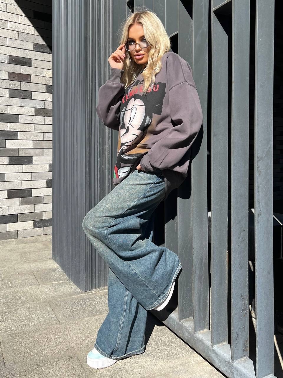 кофта варенка оверсайз с принтом микки маусом,повседневный свитшот,женская кофта,свитшот женский,кофта с микимаусом