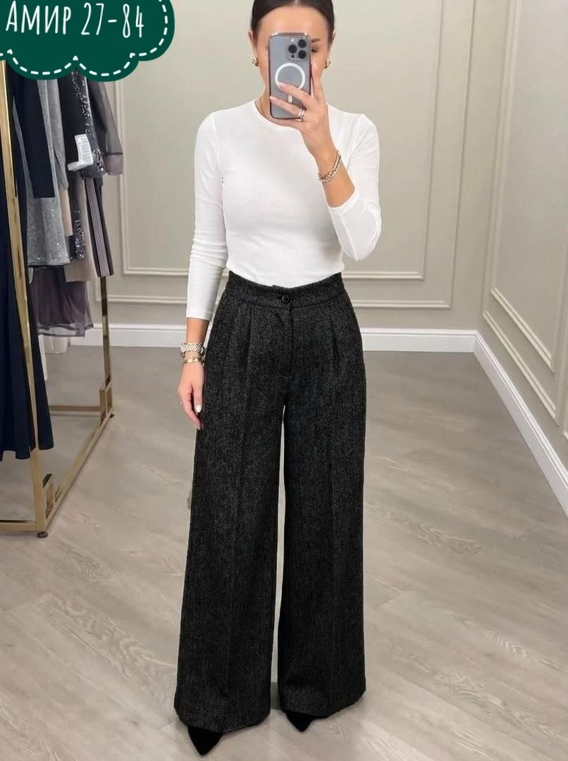 брюки палаццо kiazo размер 42 серый,женские брюки палаццо теплые серые 3184,женские брюки палаццо теплые серые,брюки теплые классические прямые палаццо,женские брюки палаццо