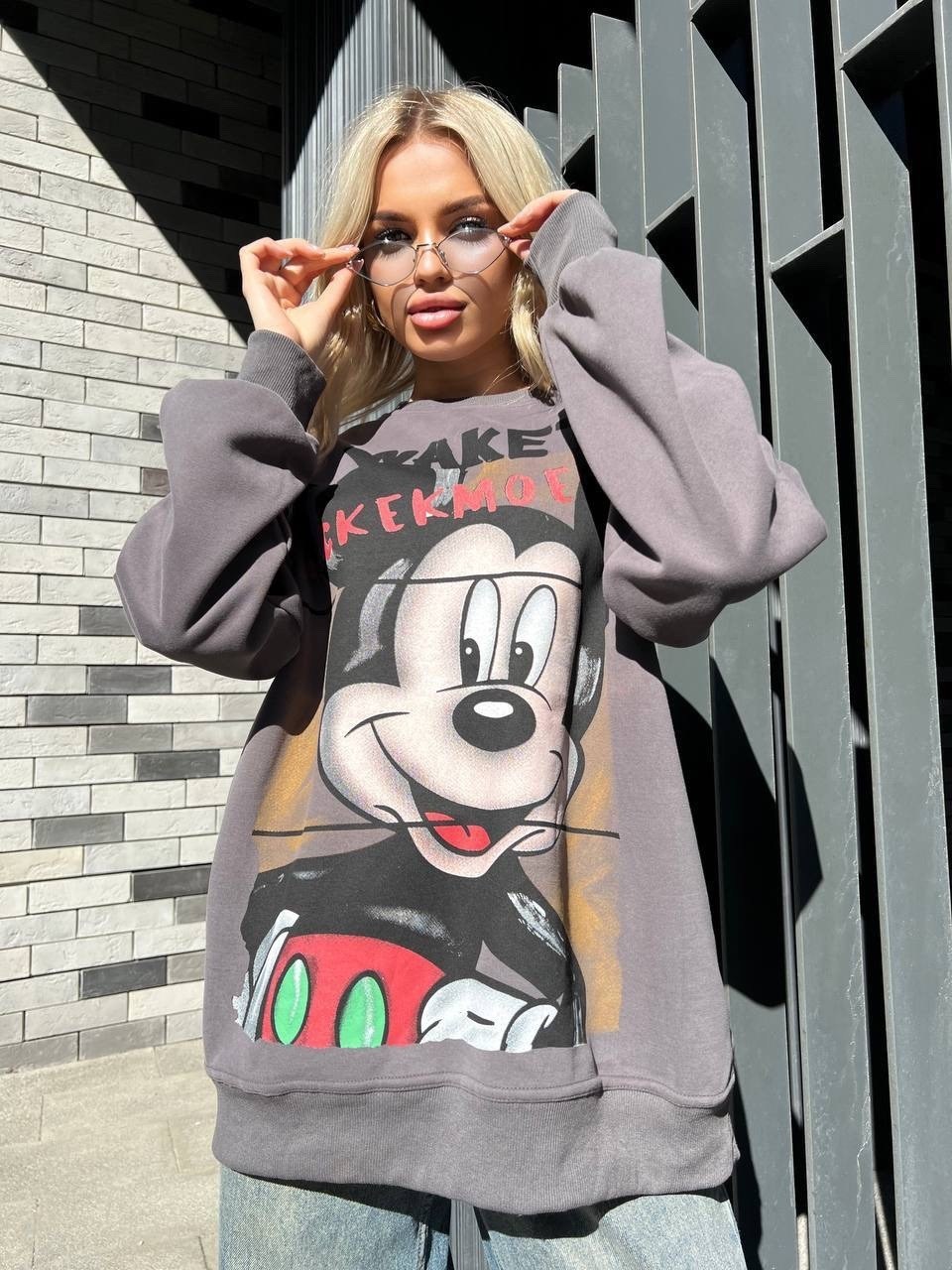 кофта варенка оверсайз с принтом микки маусом,повседневный свитшот,женская кофта,свитшот женский,кофта с микимаусом