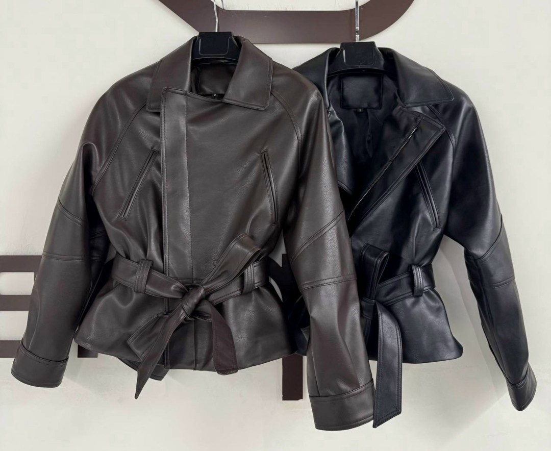 кожаная куртка женская hers 52726 коричневая m,женская кожаная куртка,кожаная куртка,женская куртка из искусственной кожи,куртка с поясом