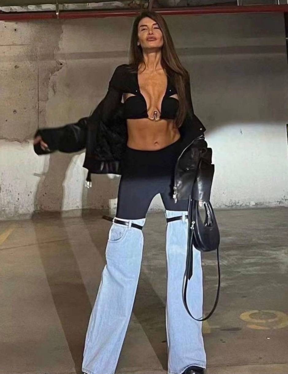 женские джинсы с широкими штанинами,стильные джинсы,модные джинсы,xiwen-сращивание джинсов для женщин с высокой талией прямые широкие шикарные брюки,джинсы женские