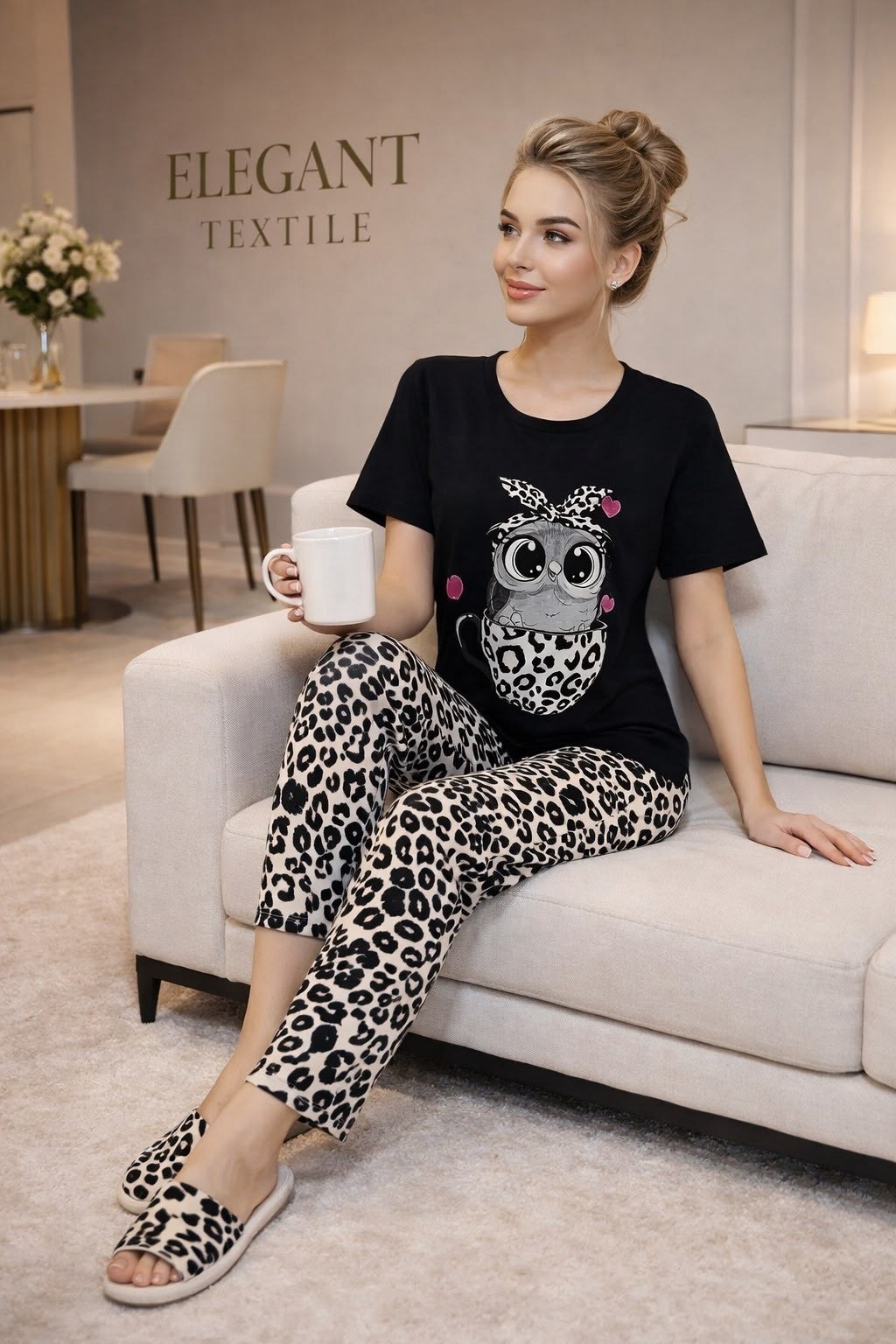 женская пижама,пижама женская домашняя,стильная пижама,пижама трикотажная с брюками,пижама черный