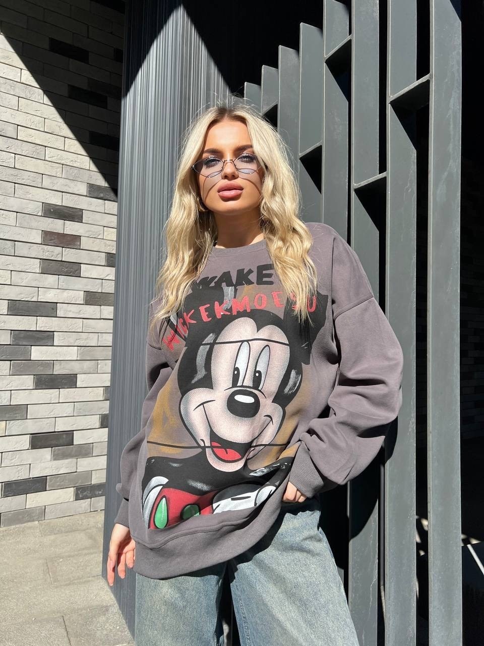 кофта варенка оверсайз с принтом микки маусом,повседневный свитшот,женская кофта,свитшот женский,кофта с микимаусом