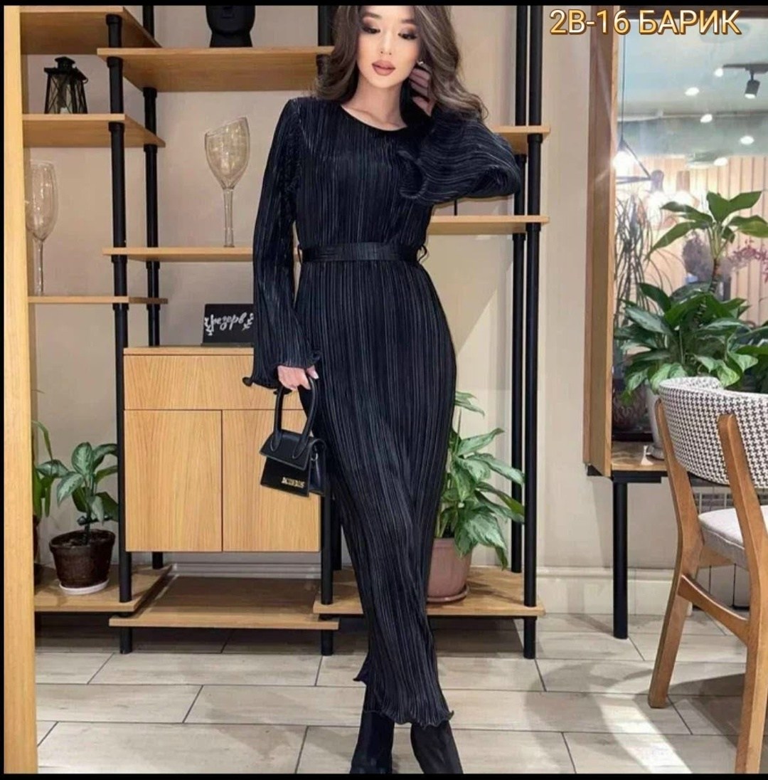 женское платье макси с длинным рукавом, однотонное плиссированное платье-туника,повседневное однотонное плиссированное платье с круглым вырезом и расклешенными рукавами,женское длинное плиссированное