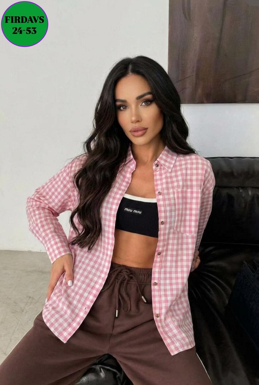 рубашка в клетку женская,женская клетчатая рубашка из полиэстера,женская рубашка,рубашка оверсайз в клетку,рубашка клетчатая