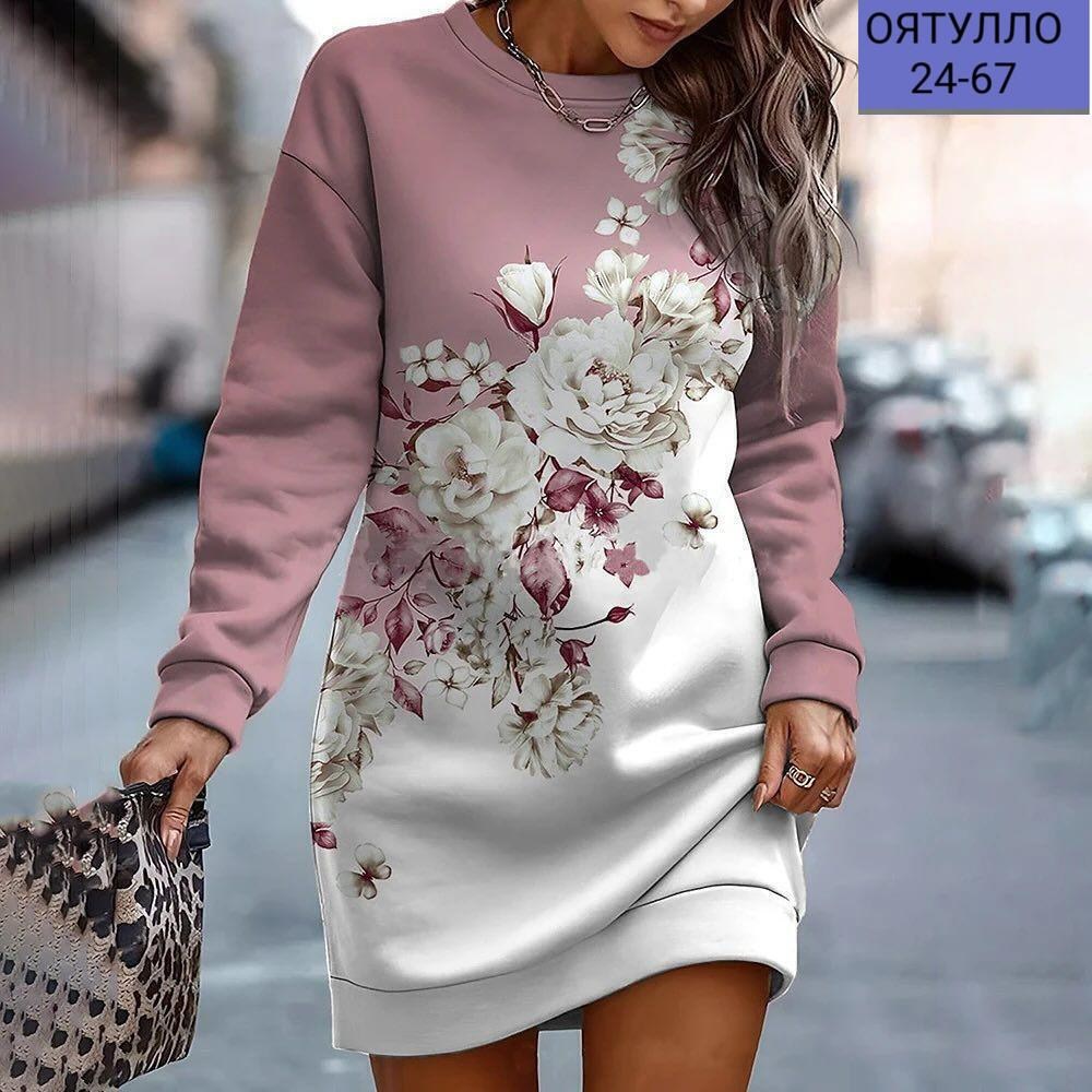 платье-туника женское,платье свитшот женское,платье модное,платье-толстовка с круглым вырезом и принтом для женщин осень/зима,платье свитер