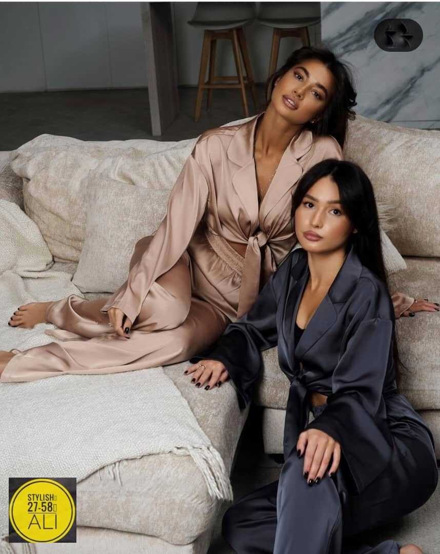 атласный костюм женский в пижамном стиле,шелковый костюм в пижамном стиле,костюм в пижамном стиле из премиального шелка черный,костюм в пижамном стиле,костюм женский в пижамном стиле