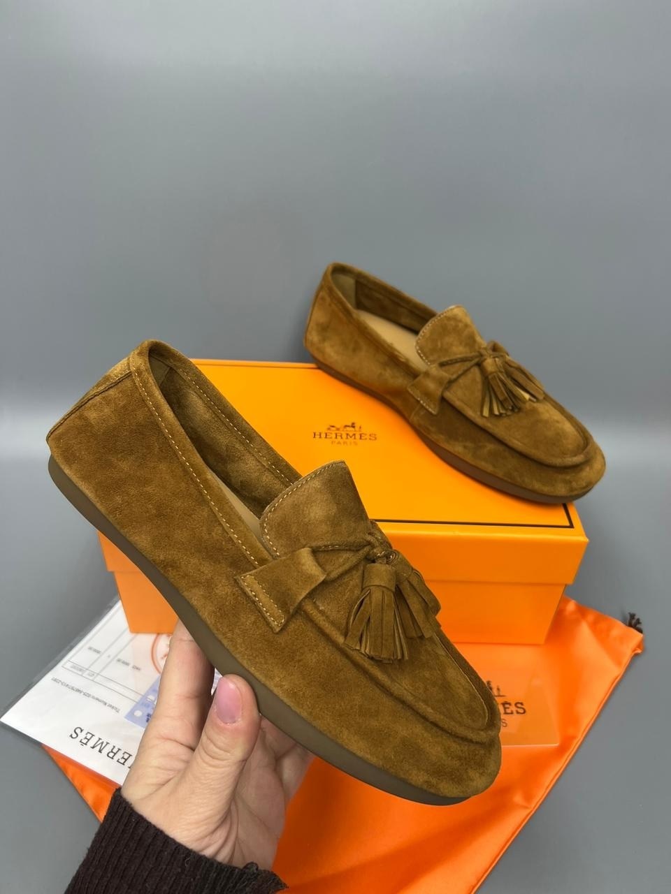 замшевые лоферы,,замшевые лоферы hermes,женские замшевые лоферы,коричневые лоферы