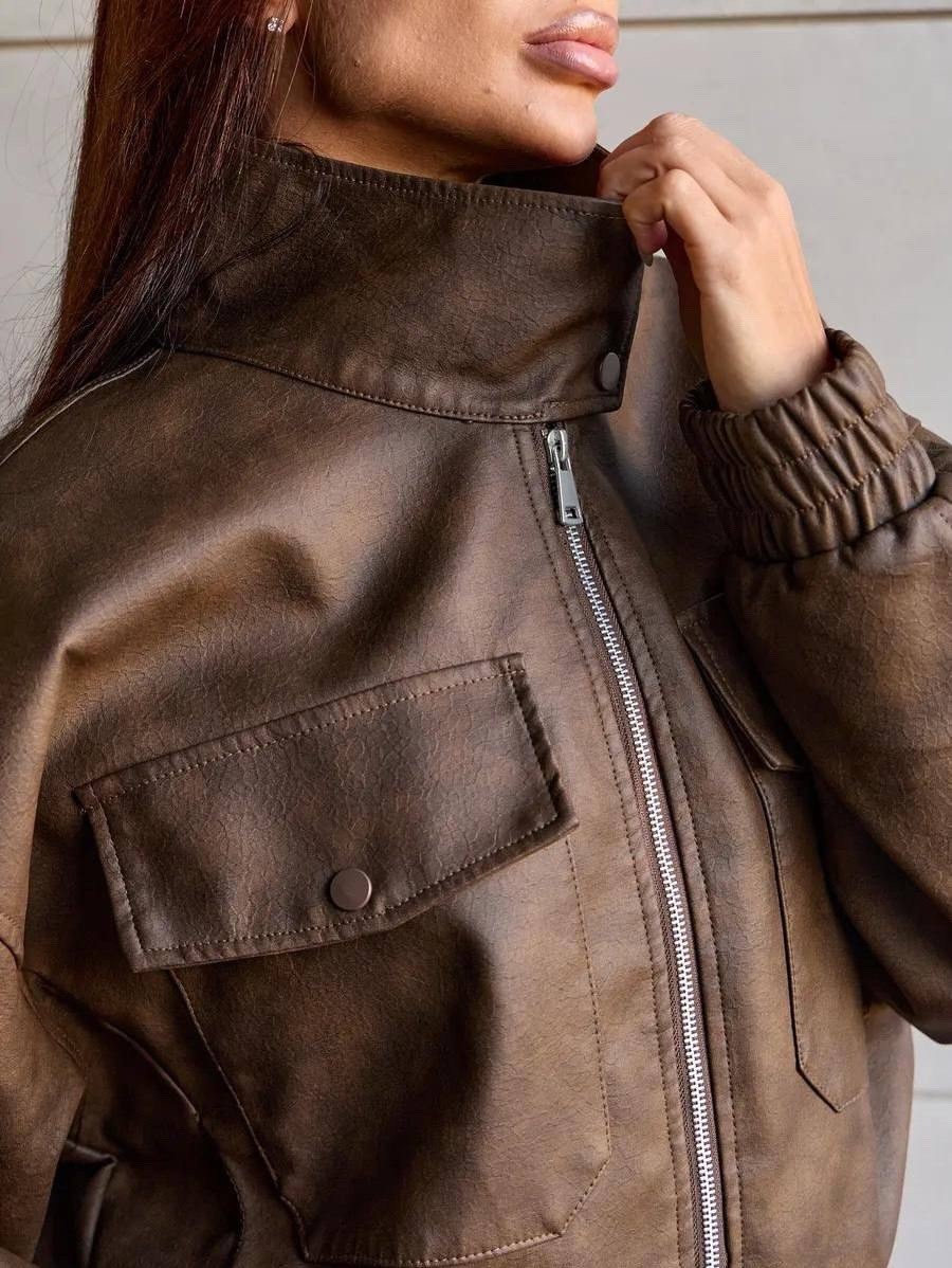 куртки кожаные женские,куртка бомбер оверсайз кожаная c&c fashion,куртка бомбер женская,кожаная куртка коричневая,кожаная куртка