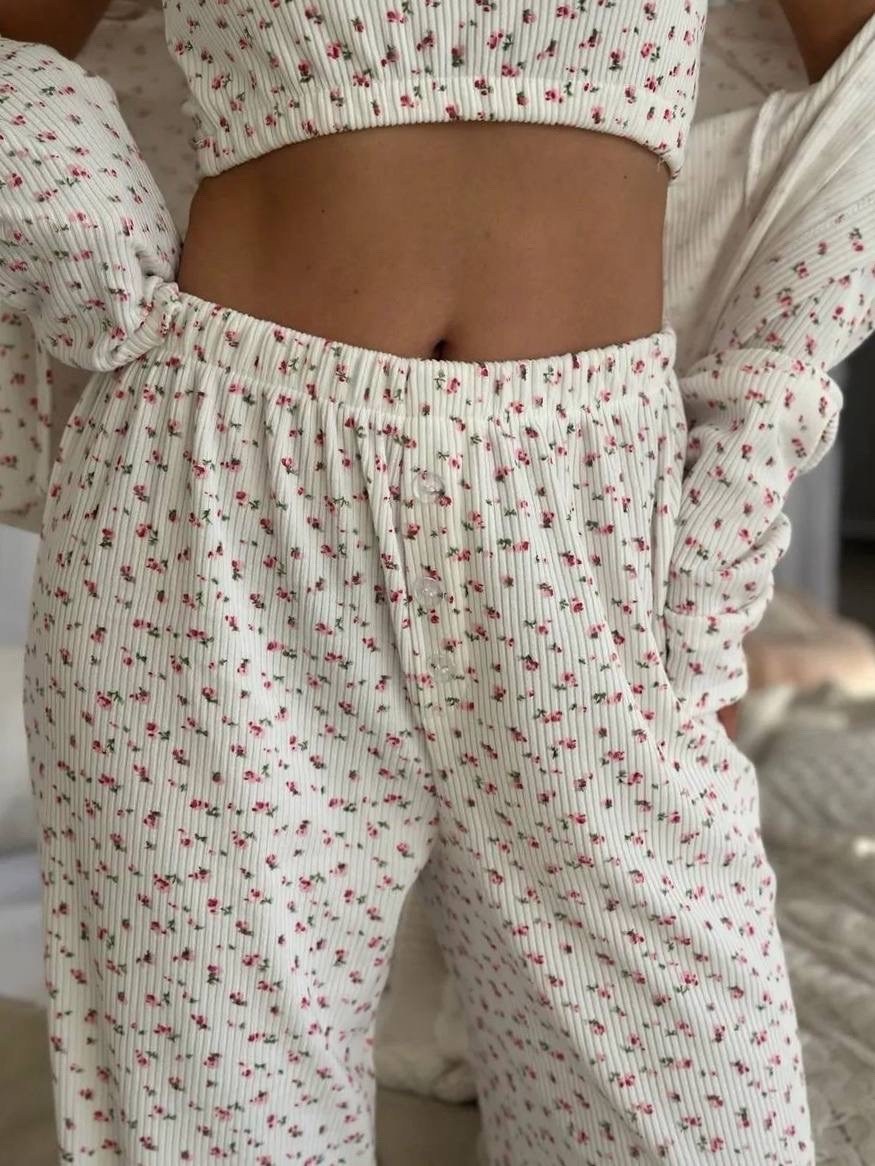 пижама муслиновая со штанами isabella dreams,женская пижама,пижама со штанами с принтом ysense,пижама муслиновая женская тройка хадим,пижама со штанами с принтом ysense 256770276