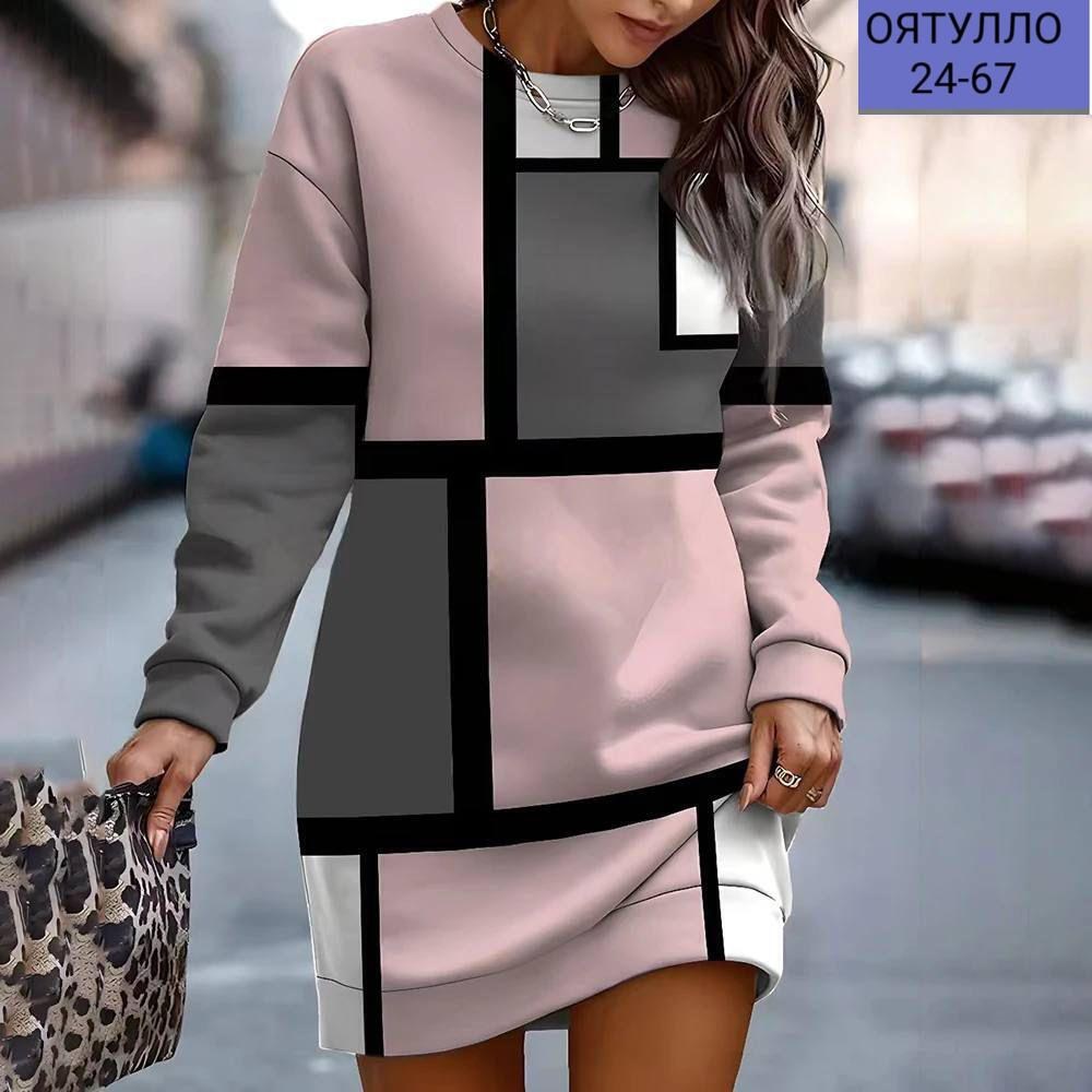 платье-туника женское,платье свитшот женское,платье модное,платье-толстовка с круглым вырезом и принтом для женщин осень/зима,платье свитер