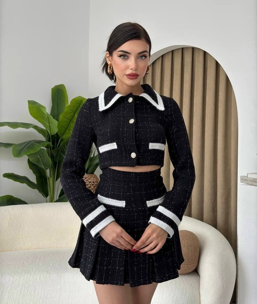 твидовый костюм,костюм твидовый пиджак и юбка verh 267921013,костюм с юбкой,элегантный твидовый костюм с юбкой мини в стиле шанель,костюм с юбкой женский