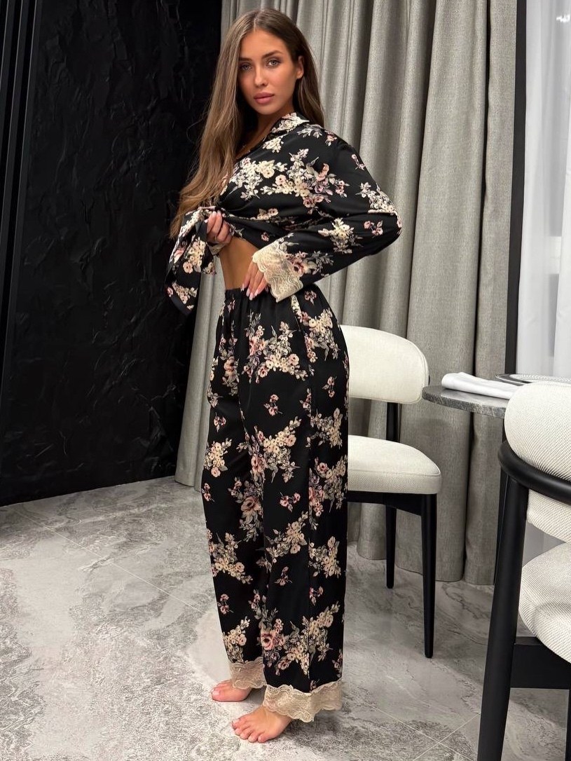 шёлковые пижамы,костюм в пижамном стиле,шёлковая пижама с принтом mia-amore elmira 4266,комплект пижама,женские пижамы