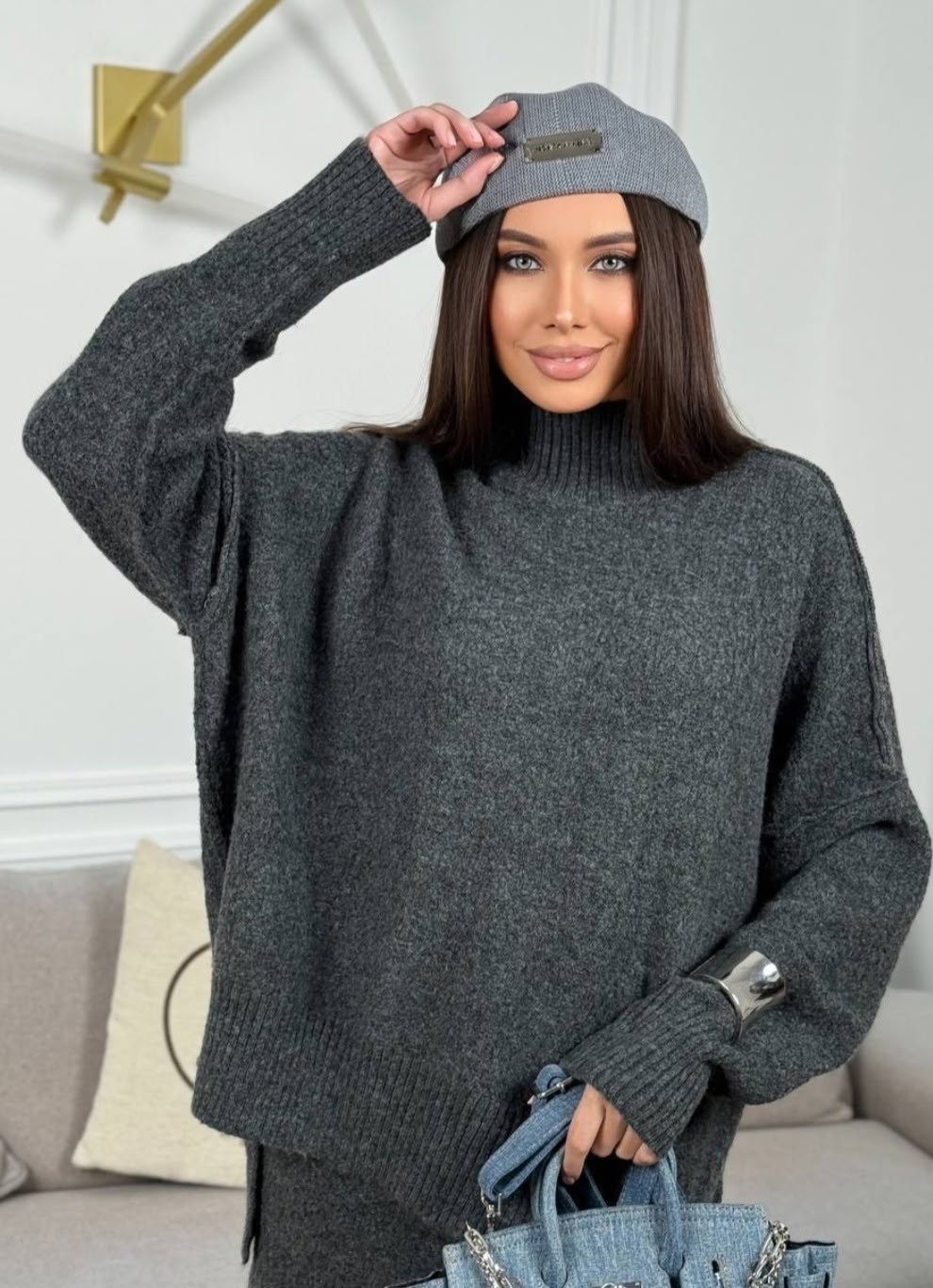 костюм двойка: юбка и джемпер (вязаный трикотаж),костюм вязаный двойка юбка и свитер теплый magglia цвет темно-серый,костюм вязаный двойка юбка и свитер теплый magglia 193097074,костюм вязаный с юбкой