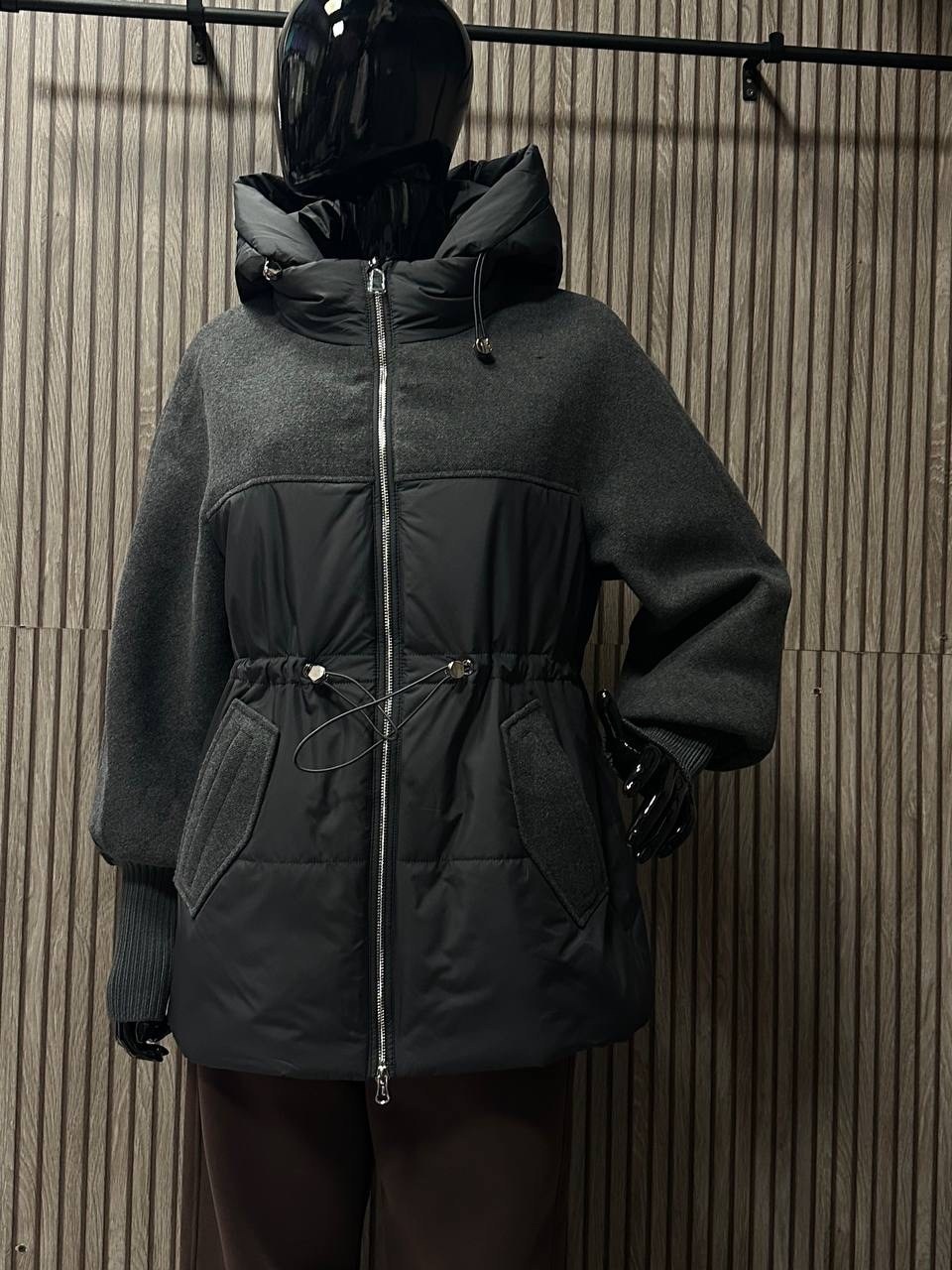 куртка shetti 2100 графит,куртка женская,комбинированные куртки,куртка комбинированная,зимний пуховик pang million серого цвета комбинированный