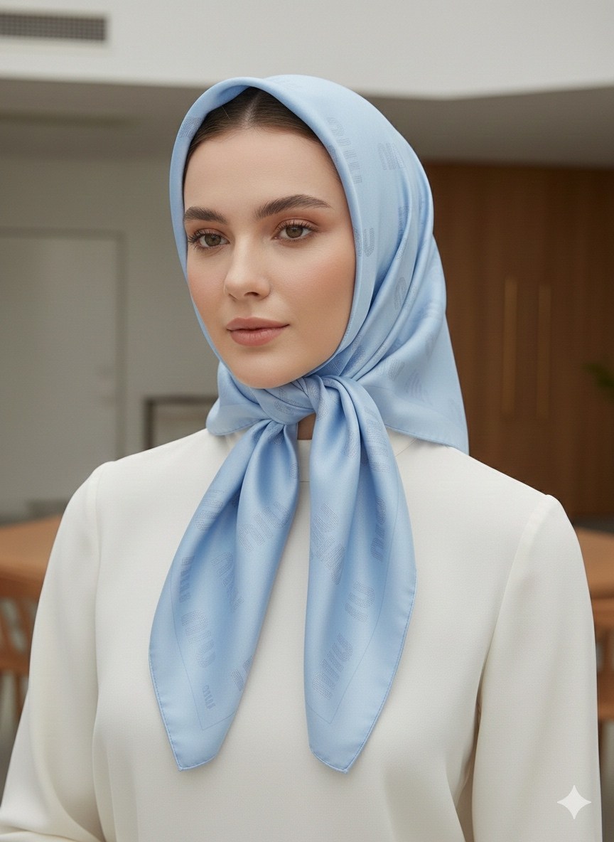 атласный платок,женский платок,голубой платок,платки женские на голову,платок шелковый женский