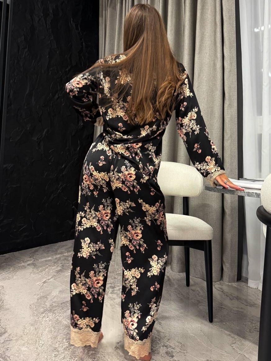 шёлковые пижамы,костюм в пижамном стиле,шёлковая пижама с принтом mia-amore elmira 4266,комплект пижама,женские пижамы