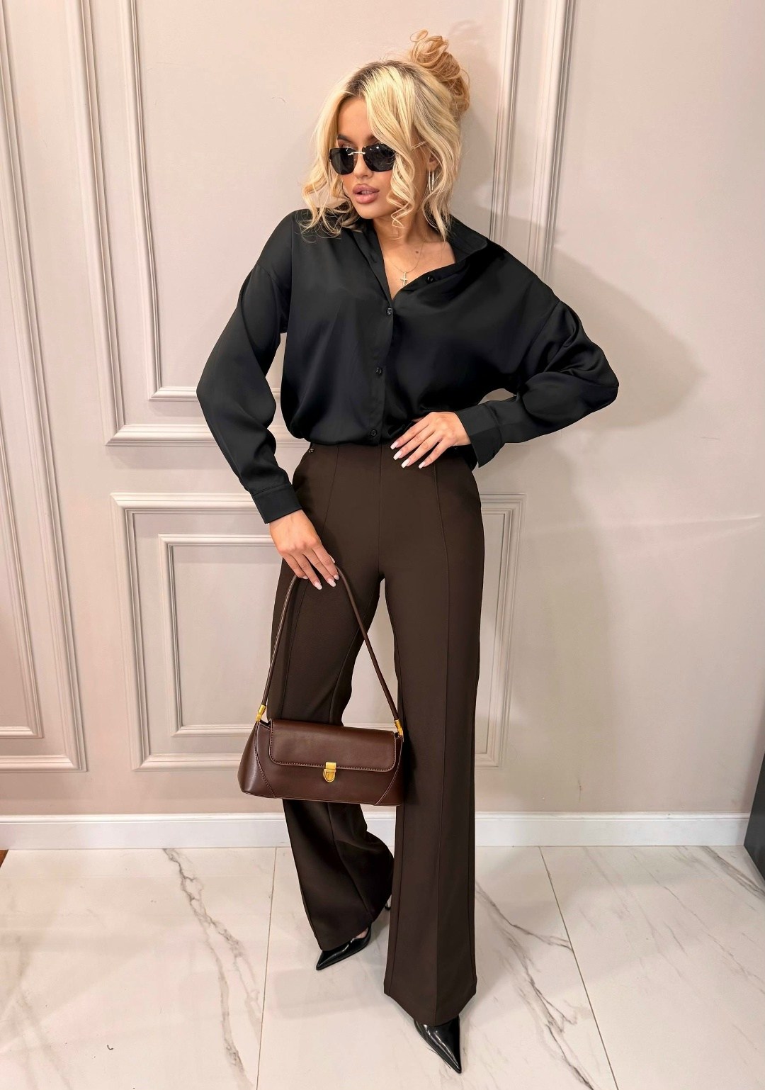 брюки палаццо классические feeda grava,блуза rivoli 2409 черный,классические брюки,брюки палаццо,черные женские брюки