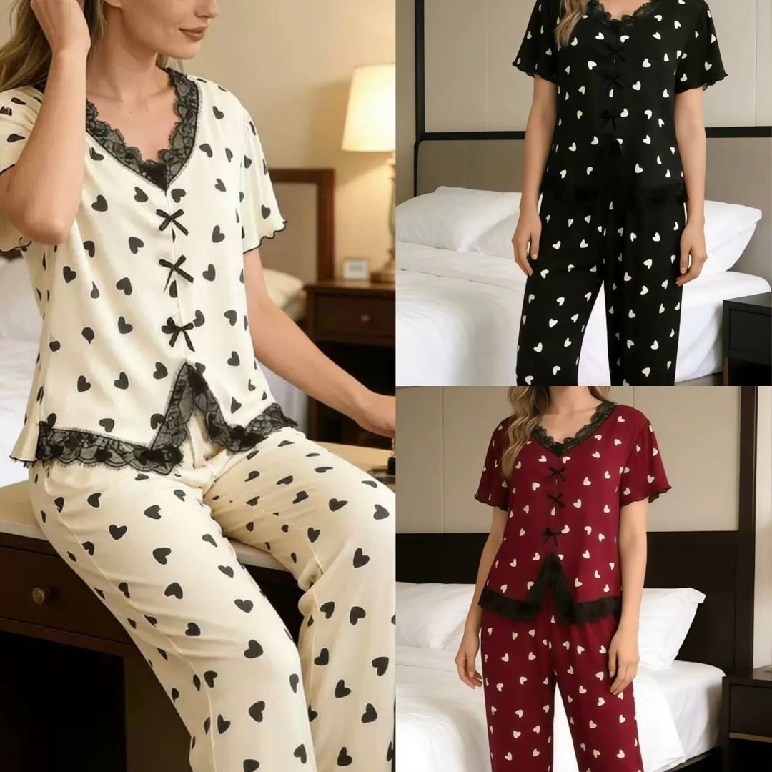 пижама женская с брюками m,l,xl,xxl,с сердечками,женские пижамы,пижама для женщин,пижама со штанами и рубашкой с сердечками,пижама женская комплект