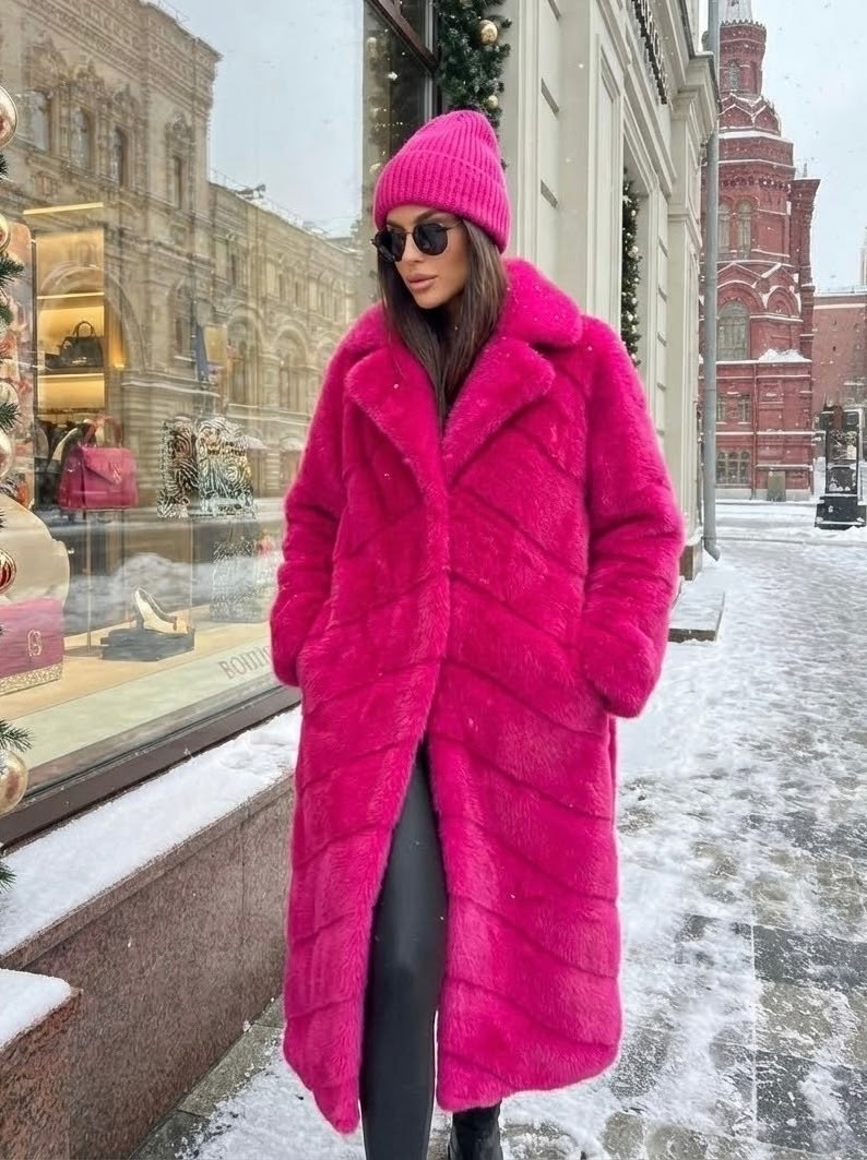 розовая норковая шуба,розовая шуба,шуба цвета фуксии,розовая шуба из норки,розовая длинная норковая шуба кимоно