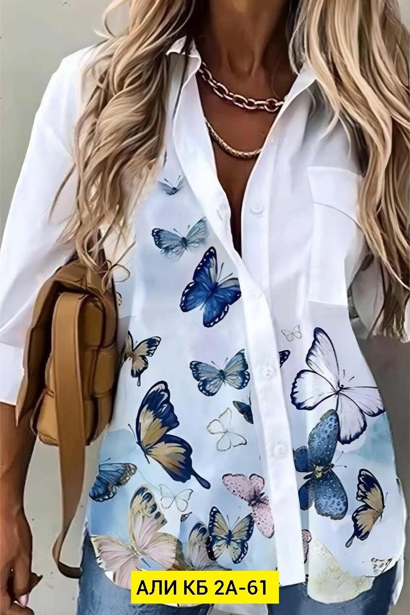 женская рубашка с принтом,женская модная рубашка,блузка с бабочками женская,рубашка женская,женская свободная рубашка с длинным рукавом с цветочным принтом