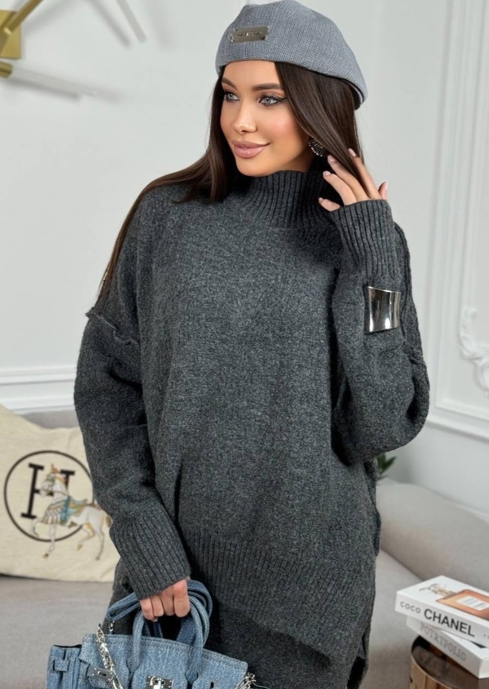 костюм двойка: юбка и джемпер (вязаный трикотаж),костюм вязаный двойка юбка и свитер теплый magglia цвет темно-серый,костюм вязаный двойка юбка и свитер теплый magglia 193097074,костюм вязаный с юбкой