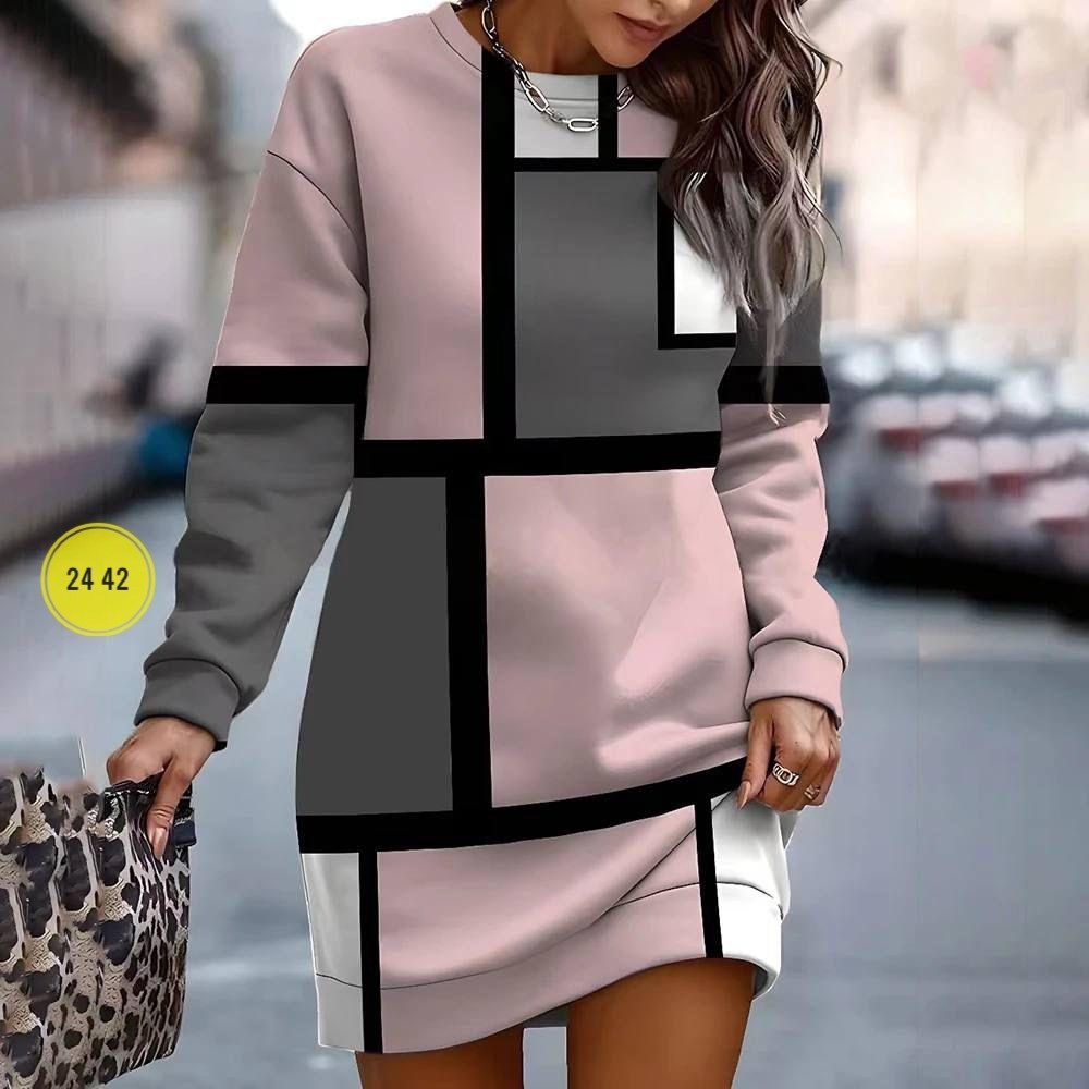 платье-туника женское,платье модное,платье-толстовка с круглым вырезом и принтом для женщин осень/зима,платье свитшот женское,женское платье