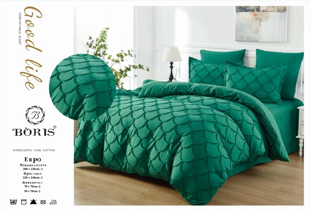 комплект постельного белья,комплект постельного белье евро,постельное белье изумрудного цвета,комплект постельного белья boris,постельного белье евро