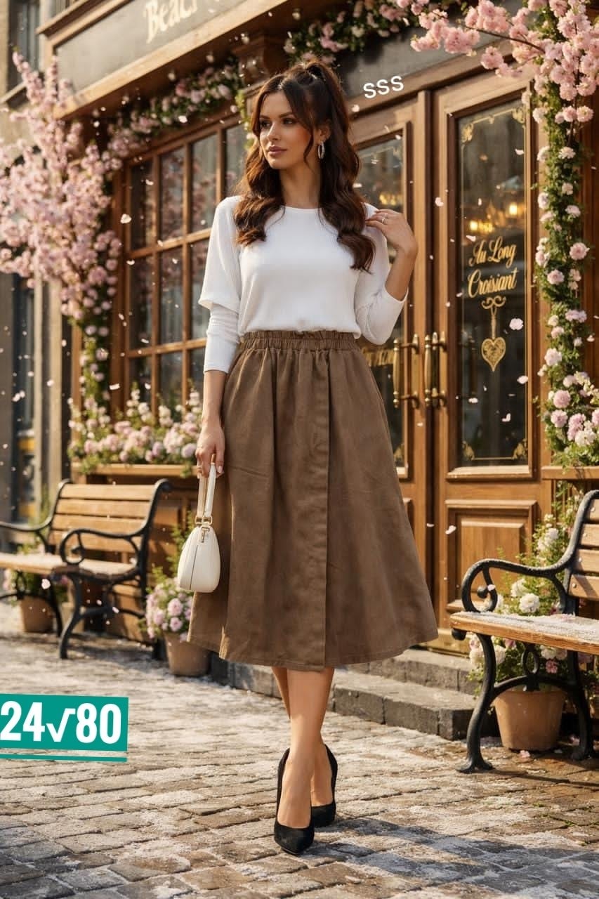 юбка teza 5621 бежевая замша,вельветовая юбка миди,вельветовая юбка,юбка,юбка миди коричневая замшевая