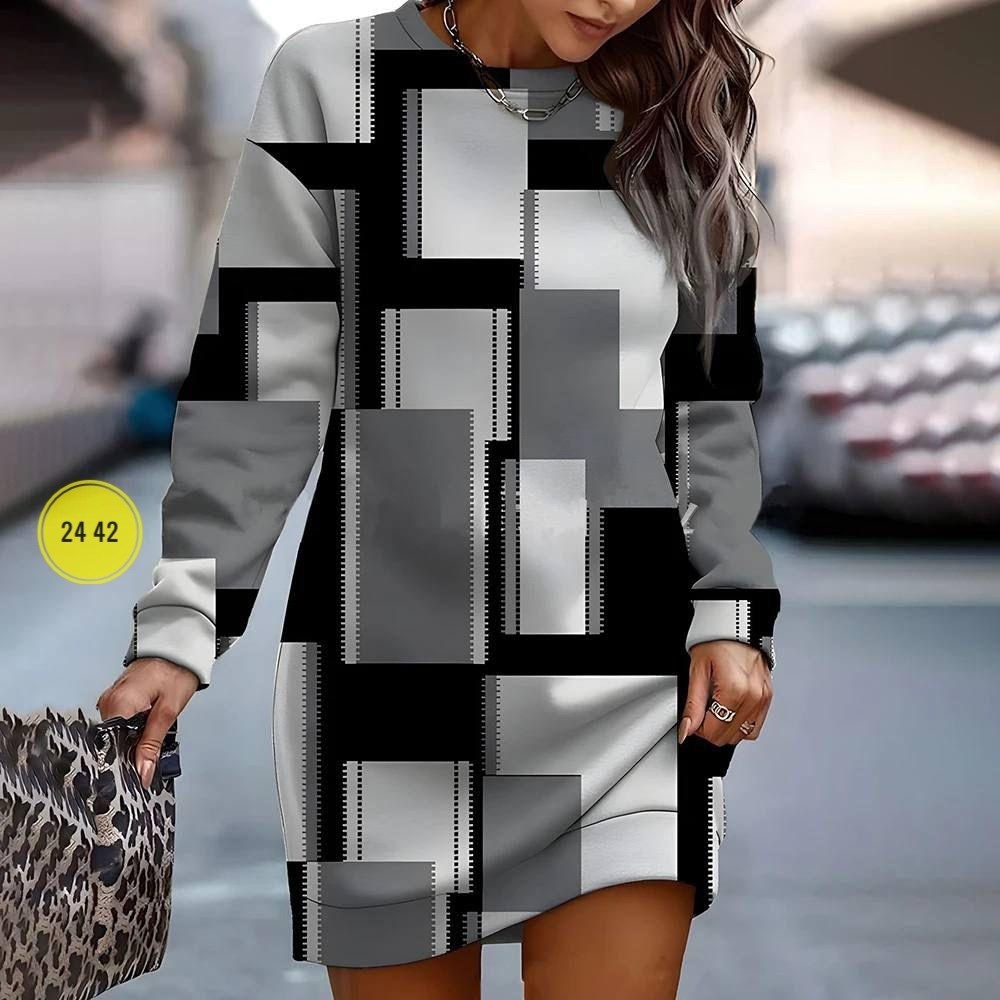 платье-туника женское,платье модное,платье-толстовка с круглым вырезом и принтом для женщин осень/зима,платье свитшот женское,женское платье