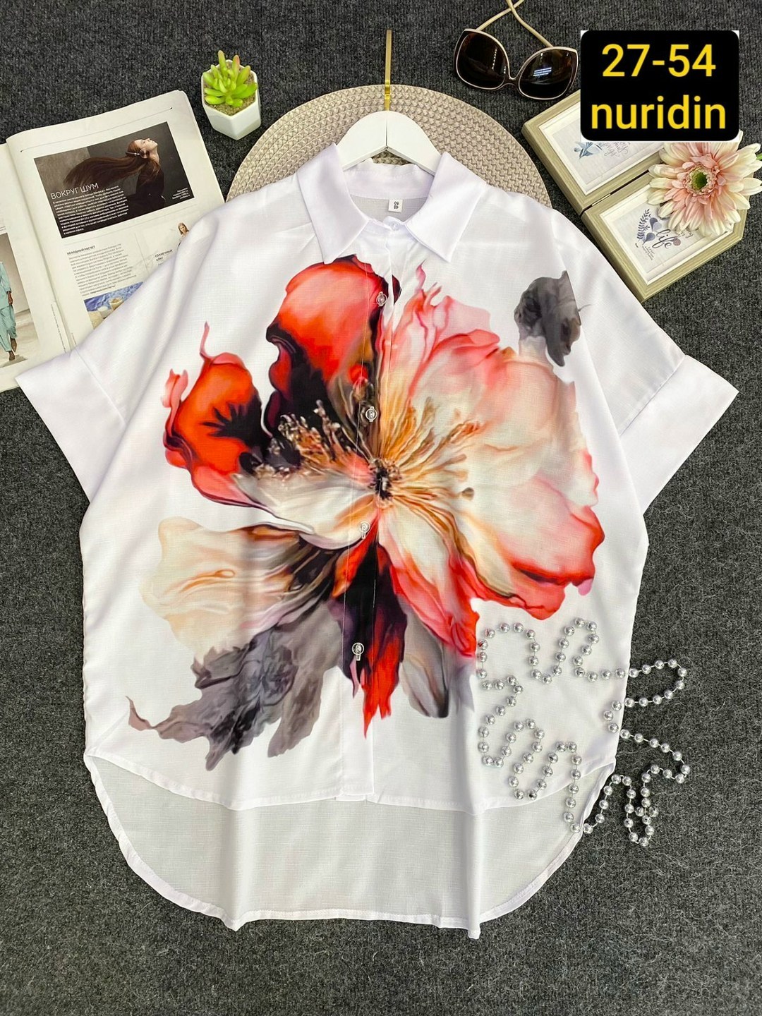 женская рубашка,костюм женский,костюм стильный,рубашка с цветком,летние костюмы