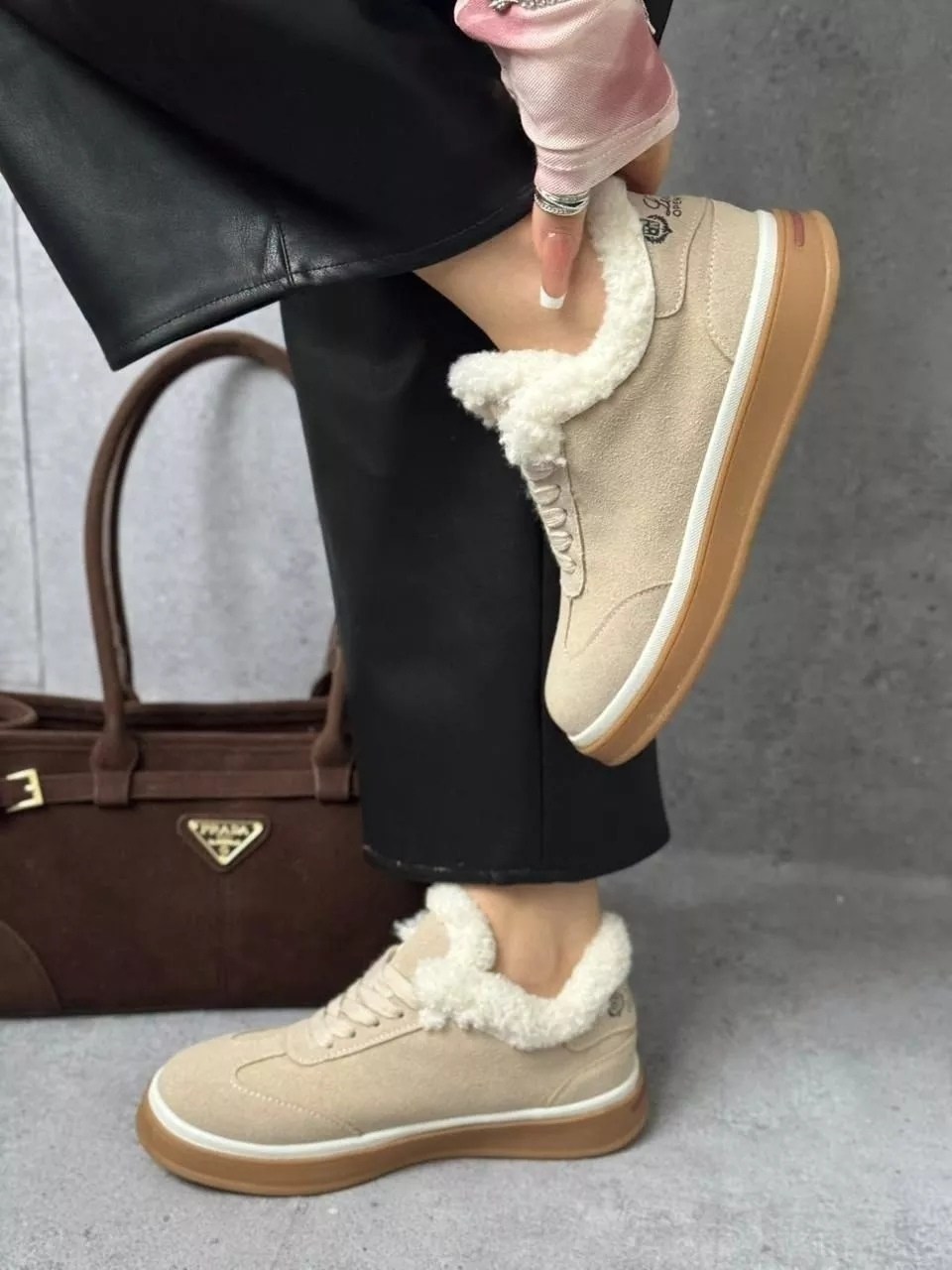 бежевые кроссовки,кроссовки на платформе теплые чебурашка the brosh shoes,кроссовки мех,,женские зимние кроссовки