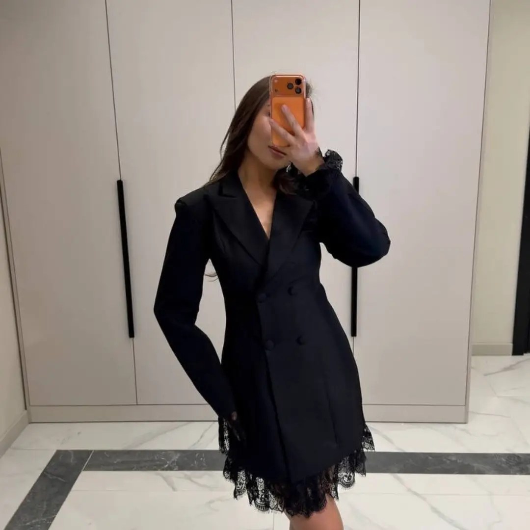 платье пиджак с кружевом,платье пиджак,платье пиджак с гипюром,платье-пиджак с кружевной отделкой с рукавами-воланами двубортный,жакет с кружевом